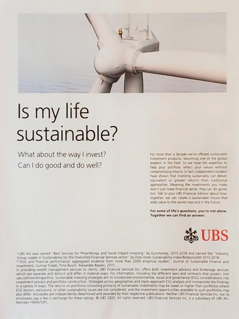 USB Ad About Investing in Sustainablility
